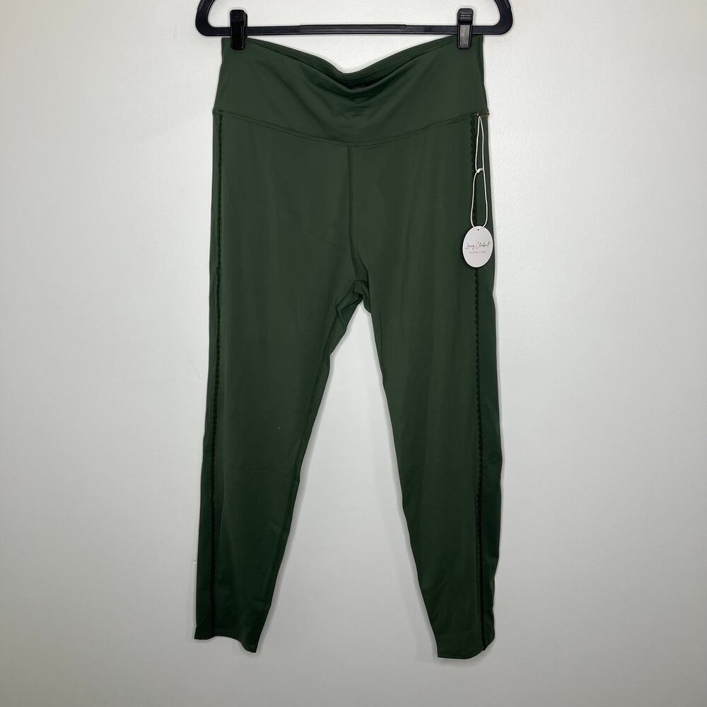 NWT LACEY CHABERT Collection Olive Green Scallop Lace Trim Leggings XL